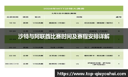 沙特与阿联酋比赛时间及赛程安排详解